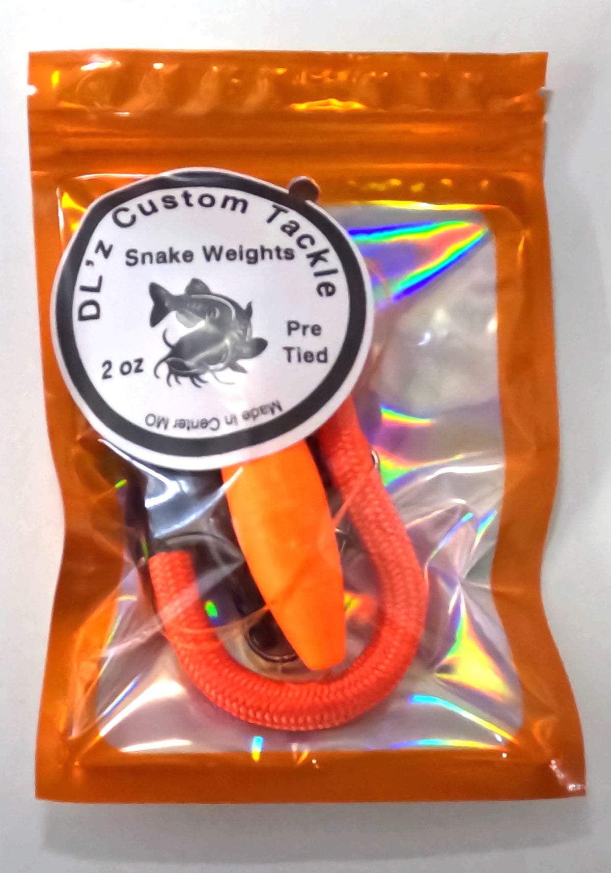 2oz. Blaze Orange Pre Tied Santee Copper style Snake Weight sinker rig. Sold 1 rig per package.