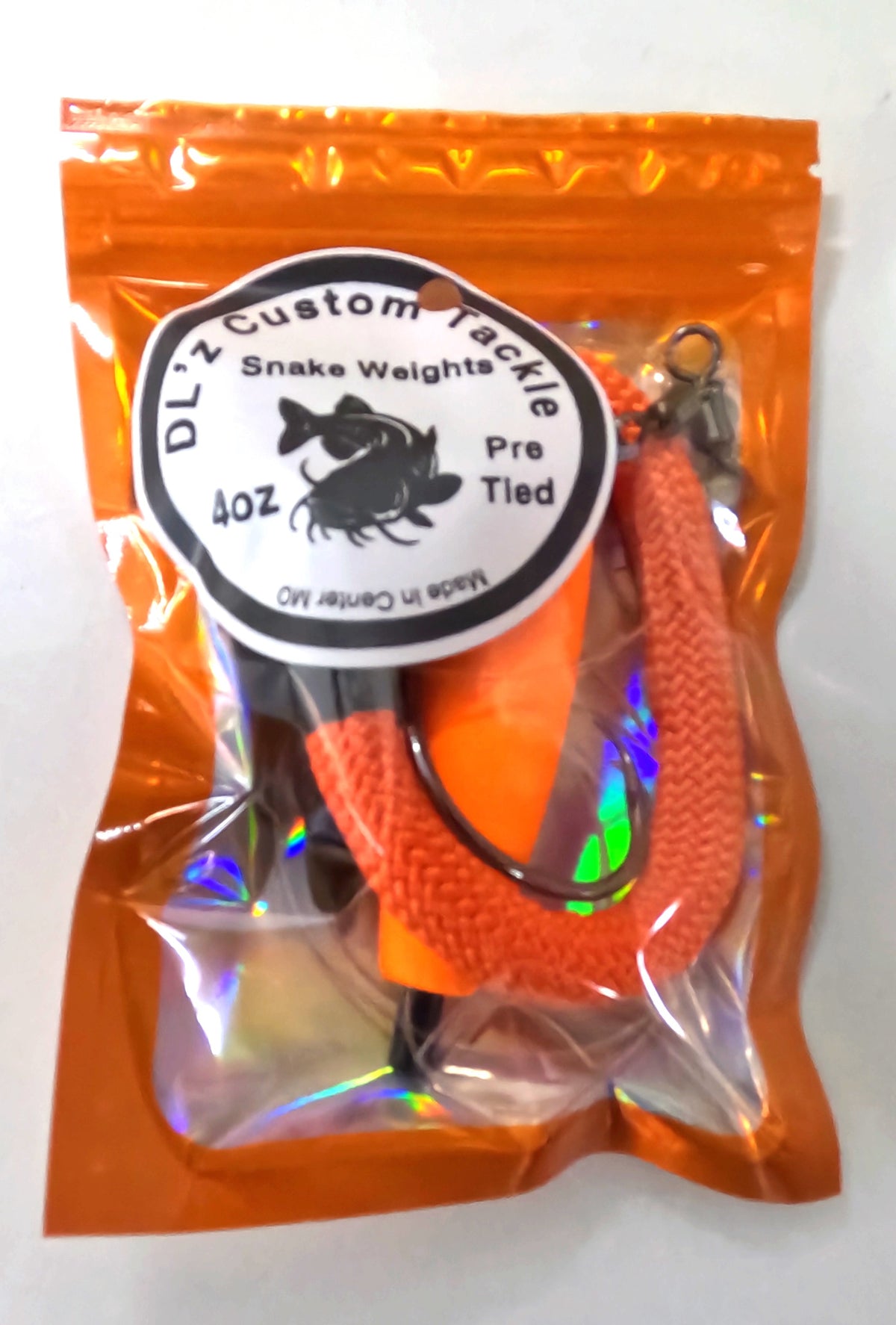 4oz. Blaze Orange Pre Tied Santee Copper style Snake Weight sinker rig. Sold 1 rig per package.