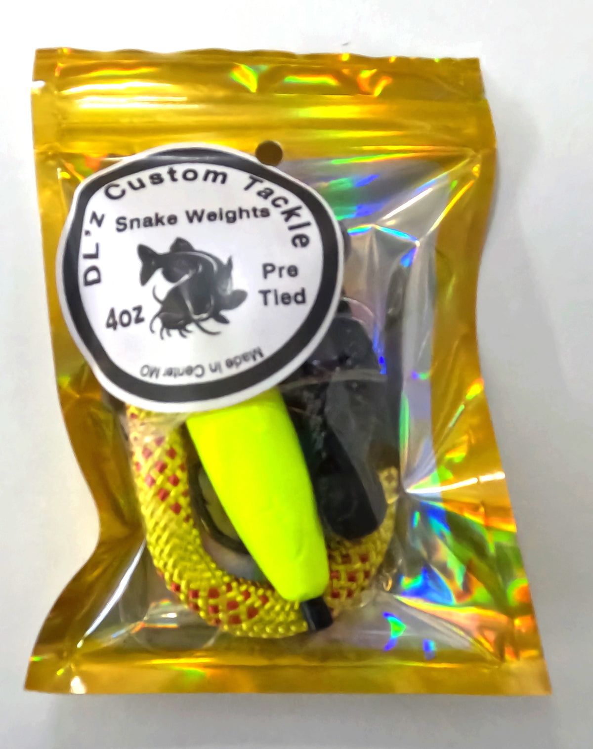 4oz. Yellow/Red Speckled Pre Tied Santee Copper style Snake Weight sinker rig. Sold 1 rig per package.