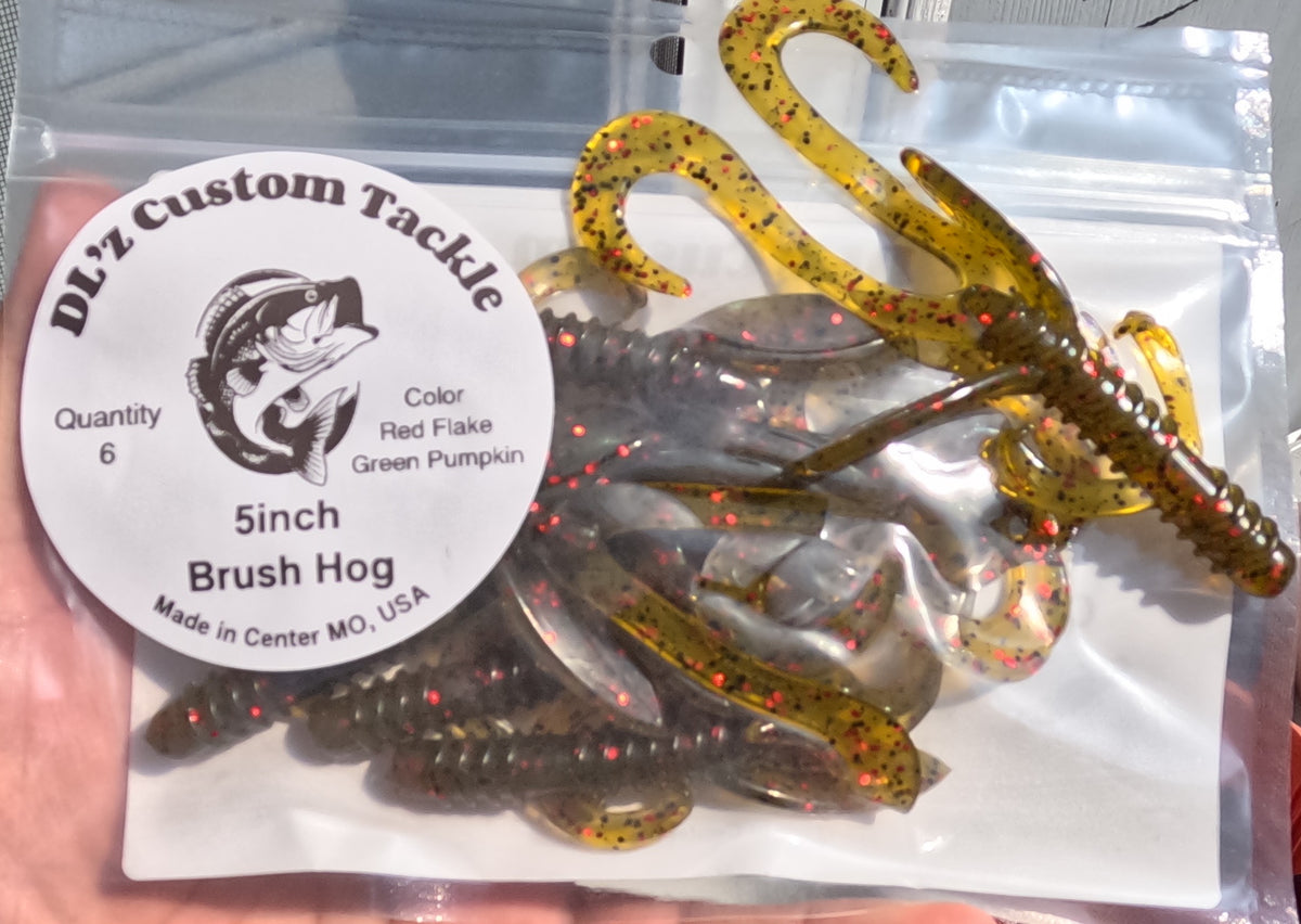 5 inch Brush Hog Bait Color - Red Flake Green Pumpkin 6 Pack