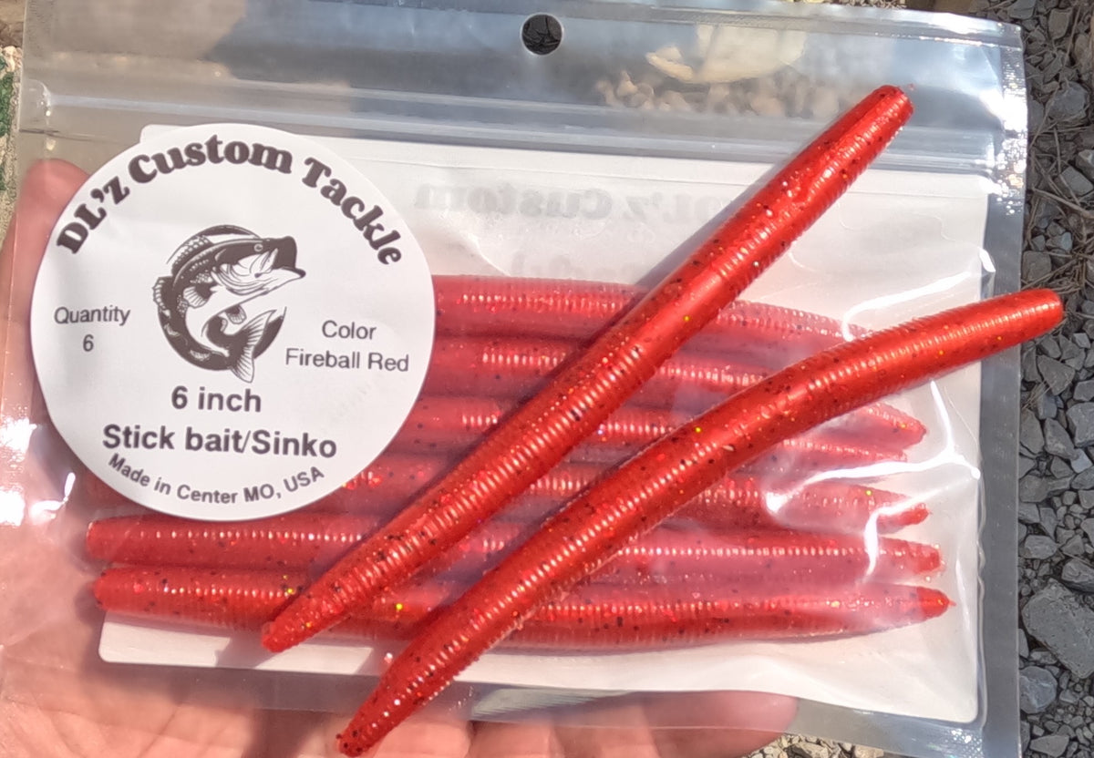 6 inch Stick Bait/Sinko Color - Fireball Red 6 Pack