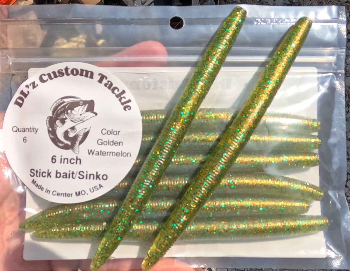 6 inch Stick Bait/Sinko Bait Color - Golden Watermelon 6 Pack