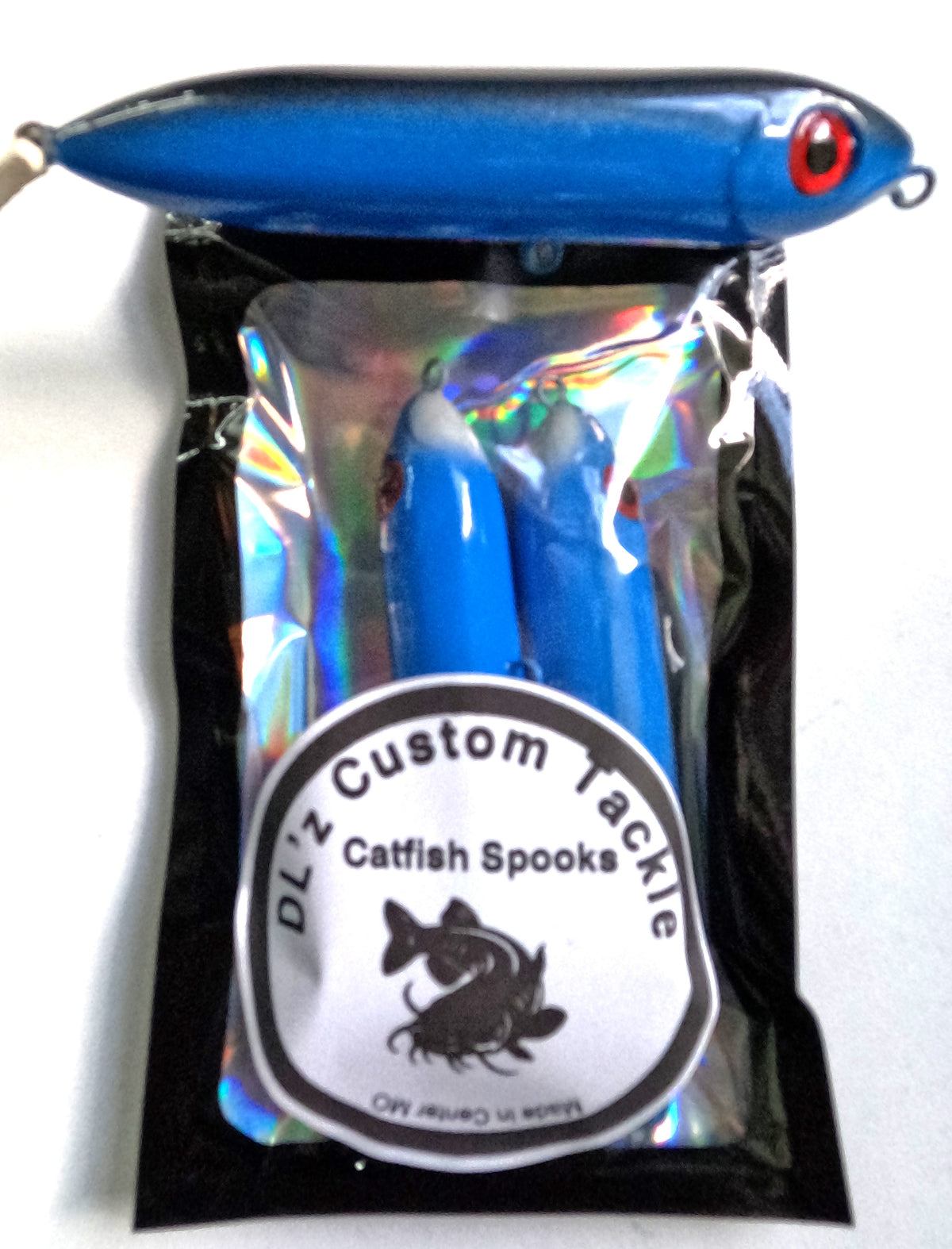 3 Pack Standard 3.74 inch Catfish Spooks - Color - Blue Black Pattern