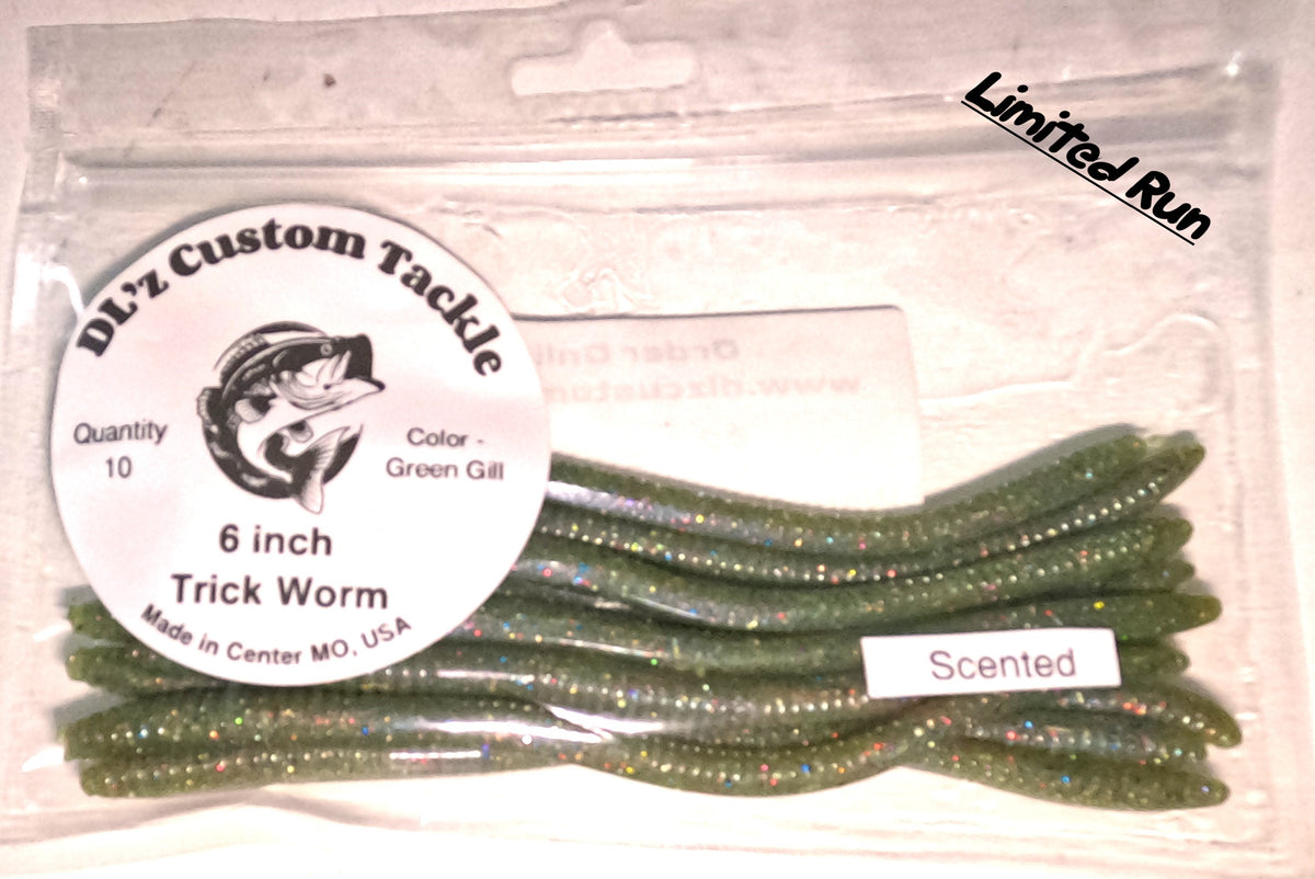 6 inch Trick Worm Bait Color - Green Gill - 10 Pack