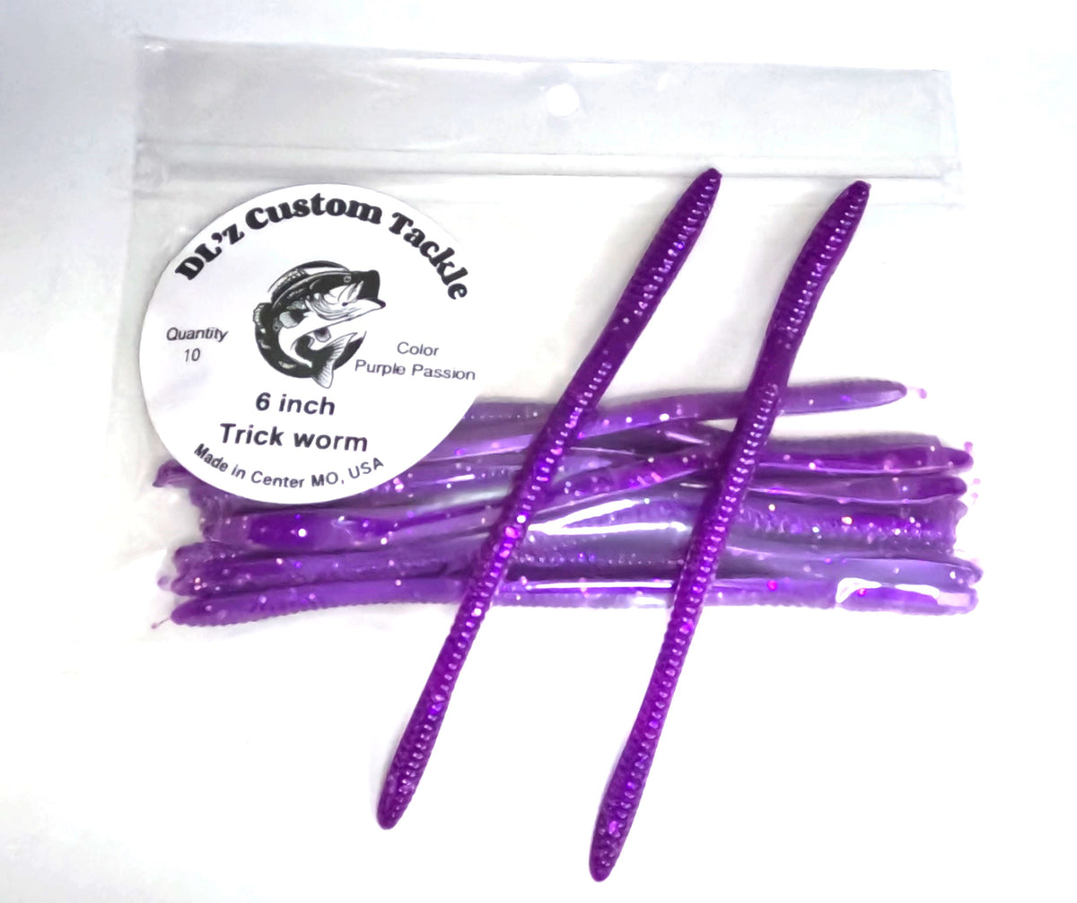 6 inch Trick Worm Bait Color - Purple Passion - 10 Pack