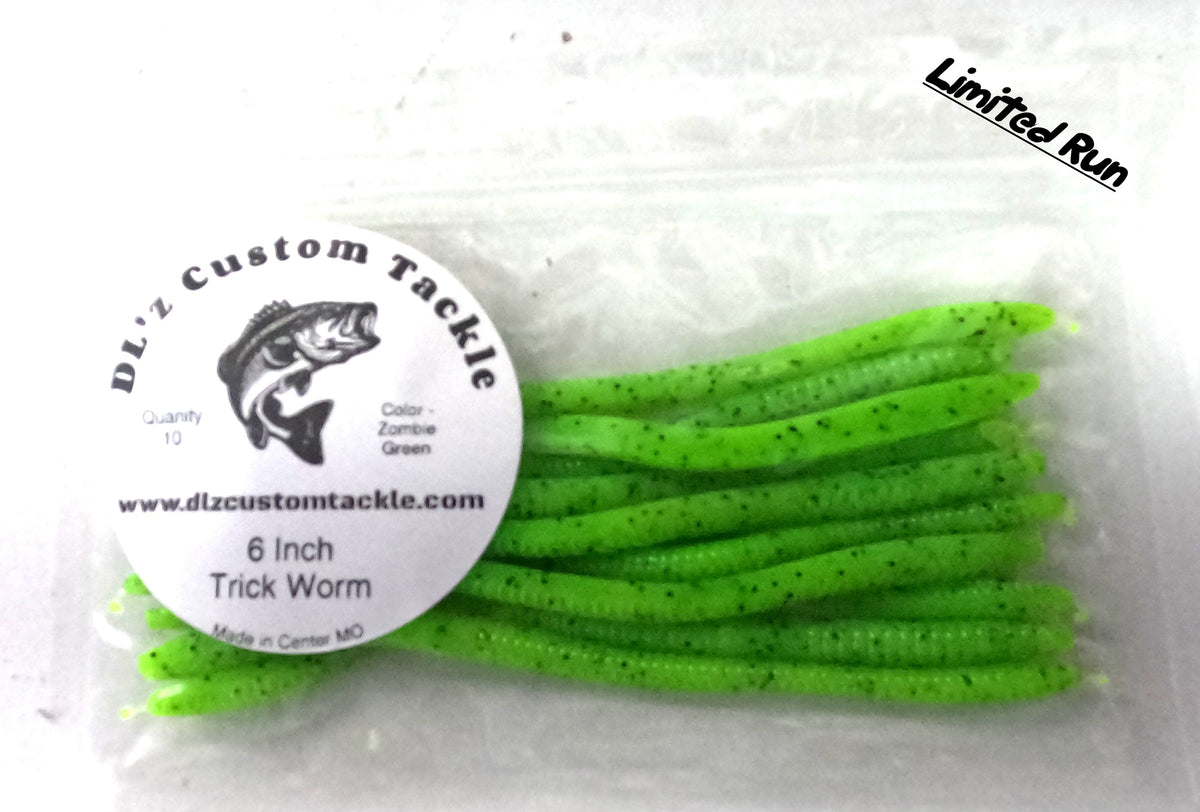 6 inch Trick Worm Bait Color - Zombie Green - 10 Pack