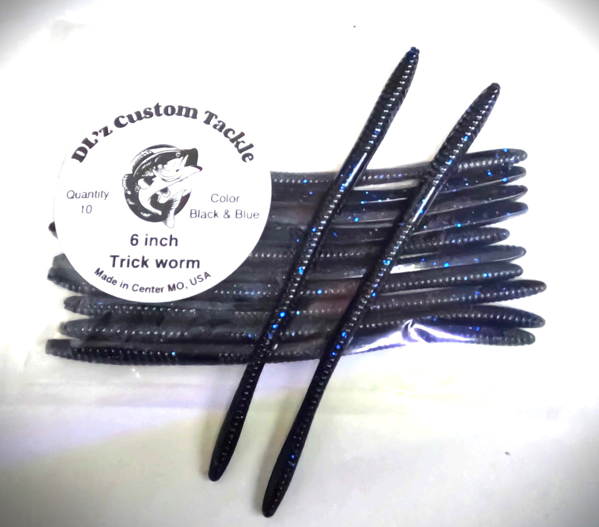 6 inch Trick Worm Bait Color - Black & Blue - 10 Pack
