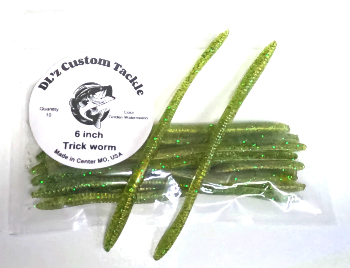 6 inch Trick Worm Bait Color - Watermelon Gold - 10 Pack